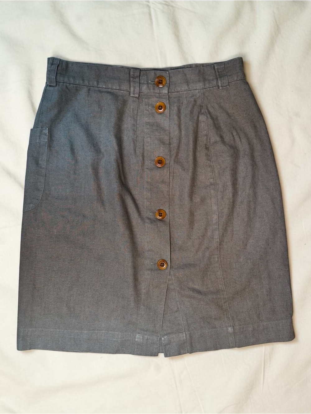 vintage ralph lauren country greyish brown linen button skirt
